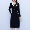 Casual Dresses 2024 Long Sleeve Bodycon Suit Dress Autumn Winter Elegant Office Lady Midi Women Vintage Black Hepburn Prom Night Vestidos