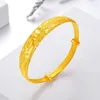 Bangle Exquisite Women's 9999 Real Gold Bracelet Wide Dragon And Phoenix Adjustable 18K