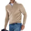 Męskie koszule jesienne szczupły fit Knit T-shirt moda męska solidna kolor na pół zip stojak z długim rękawem