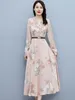 Casual Dresses Spring Autumn Women Long Sleeve Dress 2024 Maxi Satin Chic Elegant Party Floral Bodycon Fashion Vintage Evening