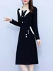 Casual Dresses 2024 Long Sleeve Bodycon Suit Dress Autumn Winter Elegant Office Lady Midi Women Vintage Black Hepburn Prom Night Vestidos