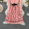 Casual Dresses Autumn Winter Elegant Women Mini Dress Lady Vintage Casual Chic Knitted Stretchy Belt Pleated Street Robe Femme Vestidos 2024