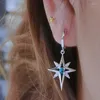 Boucles d'oreilles pentagramme rétro français bleu étoile pour filles, géométrie ronde en métal pour femmes, boucle d'oreille tendance, accessoires bijoux simples