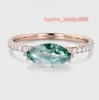 Rose Gold Vermeil Jewelry 925 Sterling Silver Marquise Shape Natural Moss Agate Ring For Girl