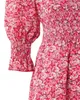 Freizeitkleider Damenkleid 2024 Sommer Rosa Ditsy Blumendruck Puffärmel Rüschensaum Geraffter Dreiviertelärmel V-Ausschnitt