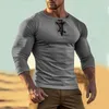 Męskie koszule T Outdoor retro okrągła szyja guzika w górę Modna koszula sportowa z długim rękawem dla męskich Owczesna koszulka Y2K
