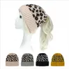 Tricoté léopard queue de cheval chapeau femmes bonnets Skullies hiver chaud tricot en plein air Ski décontracté Bonnet Cap 6 Styles LJJP5883262345