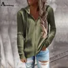 Kvinnor Fashion Hooded Top Grey Black Sticke Sweaters Female Long Sleeve Zipper Cardigans Ladies Streetwear 2023 Autumn tröja 240229