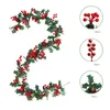 Decorative Flowers Red Berry Christmas Garland Hanging Front Door With Green Leaves For Wedding Restaurant Festivals Party Thanksgiving