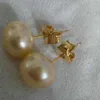 Elegant Ett par 8-9 mm naturliga South Sea Gold Pearl Earrings 14k Gold261s