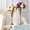 Metal Flower Stand Bord Vase Centerpiece Wedding Decor Prop Goldplated Trophy and Candle Holder 230308