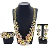 Necklace Earrings Set Luxury Women Wedding Jewelry Brazilian Gold Plated Three Color Ball Beads Pendant Ring Party