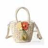 Barn Stereo Flowers Applique Handväskor 2024 Summer Girls Grass Woven Vegetable Basket Children Holiday Beach Bag Z7080