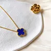 VanCF Necklace Luxury Diamond Agate 18k Gold Four Leaf Grass Necklace Womens V Gold Thickened Rose Gold Full Diamond Blue Agate Pendant Fashion Gift