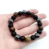 Pulsera de cuerda elástica con cuentas de ágata negra de imitación de cálculo biliar de ojo de tigre para hombres y mujeres