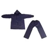 Racing Sets Split Full Body Raincoat Reflective Stripe Reinforced Rope Adult Suit Navy Blue Waterproof For Snowy Days