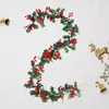 Decorative Flowers Red Berry Christmas Garland Hanging Front Door With Green Leaves For Wedding Restaurant Festivals Party Thanksgiving