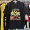 Heren t -shirts rhude tshirt kasteel kokosboom vensterschappelijk schilderachtig casual los ademende korte mouw t shirt mannen vrouwen paren paren top tee