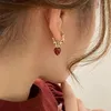 Dangle Earrings 925 Sterling Silver Drop Red Heart Love Golden Irregular Punk For Women Girl Gift Jewelry Wholesale