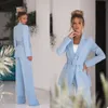 Spring Sky Blue Mãe das Calças da Noiva Tome Mulheres Senhoras Partidos de Evening Tuxedos Work Work Wear para Casamento 2 PCS273U