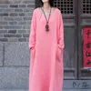 Casual klänningar Autumn Summer Cotton Linen Plus Size Women Lose Maxi Dress Solid Long Sleeve Vintage Oversize Vestidos