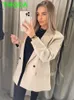 T Moda Women Double Breadted Blazer Office Lady Loose Classic Coat Suct studd studde outwear outfits veste femme 240228