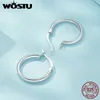 Wostu sólido 925 prata esterlina geométrica grande círculo hoop brincos para mulheres europeu simples declaração jóias presente de casamento 240301