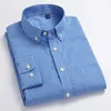 Ankomst Mens Oxford Wash and Wear Plaid Shirts 100 Cotton Casual High Quality Fashion Design Dress 240305