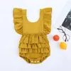 Rompers Bodysuit Bodysuit Born Girls Romper Opaska 2PCS Ubrania dla niemowląt Ruffled Toks Backless Party Costume Dzieci A451