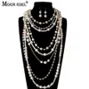 Perlenketten MOON GIRL Mehrschichtige künstliche Perlenkette Lange trendige Statement-Halskette für Damen Modeschmuck 2211022146