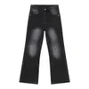 Ji Ye Xuan/American Washed Gray Black Jeans Mens Trendy Cleanfit緩んで、少しフレアパンツが高さを見せて