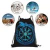 Sacs à provisions Vegvisir Jormungandr World Serpent V-Viking Age Cool Cordon de serrage Pochette de randonnée Impression 3D Sac à dos Garçon Filles Sac à chaussures d'école