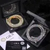 Collier en or Sier VVS Moissanite glacé, chaîne de Tennis en grappe de diamants pour hommes et femmes, 3mm 4mm 5mm