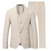 Tute Abito da uomo beige avorio Abito da spiaggia in lino casual Abito da sposa elegante Abito da ballo da uomo Abbigliamento da festa 3 pezzi (giacca + gilet + pantaloni)