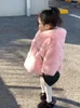 Пуховое пальто, осенне-зимняя детская толстая теплая верхняя одежда, модные детские парки средней длины с капюшоном в корейском стиле, пушистые куртки для маленьких девочек