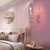 Applique murale rose pour chambre à coucher, LED pendentif en cristal, style scandinave créatif, décoration de chambre de princesse pour garçons et filles, lumières de fond