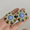 Stud Oorbellen Freetry Vintage Blauw Groen Emaille Ronde Kraal voor Vrouwen Goud Kleur Ingelegd Strass Oor Clip Party Sieraden