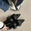 Klänningskor tjocka klackar kvinnor slingback vintage rivet street stil klack punk casual sandaler vår sommarpumpar plattform sko