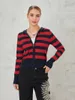 Felpe con cappuccio da donna Cardigan lavorato a maglia a maniche lunghe a righe con scollo a V Cappotto con cappuccio in maglia con cerniera Felpe casual a blocchi di colore slim fit