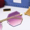 Luxur Designer Frameless Eyewear Gold Metal Frame Solglasögon för kvinnor Män Polygon Anti-Blu-ray Disklor Metal Clear Optical Lenses Beach Shading Glasses