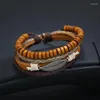 Charm Armband Vintage Retro Leaf Armband Justerbart flerskikt Weave Leather Wood Pärlor Wrap Bangle Wristband Fashion Women