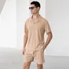 Survêtements pour hommes Chemise de vacances Ensembles Hommes Gaufre Léger Respirant Casual Col Cubain T-shirt Été Taille Élastique Shorts Deux Pièces Ensemble