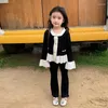 Giacche Cardigan nero Stagione primaverile Ragazze Abbigliamento per bambini coreano Corea Cappotto Maglieria 2024 Colletto tondo Moda