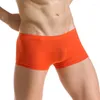 Sous-vêtements d'été pour hommes, boxeurs en soie glacée, sous-vêtements Ultra-minces sans couture, Sexy, short à poche en U, culotte respirante translucide solide