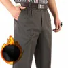 Männer Hosen 2024 Warme Dicke Fleece Winter Casual Männer Lose Gerade Klassische Hohe Taille Baumwolle Büro Hosen Plus Größe 42 44 46