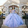 Vestido De quinceañera lavanda 2021, apliques con hombros descubiertos, lazo De lentejuelas, princesa con cordones, vestido De baile dulce 16, Vestidos De 15 A os258W