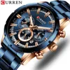 Curren 8355 mode hommes montres en acier inoxydable haut de gamme de luxe sport chronographe montre à Quartz pour hommes Relogio Masculino