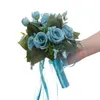 Decoratieve bloemen Wedding Bouquet Artificial Rose Hand Hand Hand voor boeketten met zijdelint Home Decoratie