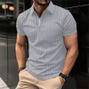 Polo Stripe Printed Mens T-shirt Odzież Summer Summer Short Sleeve Casual Polot Shirt Overized Lapel Street Golf Polo Tops 240305