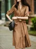 Robes décontractées pour femmes, couleur unie, longue, élégante, mode coréenne, vêtements de bureau, printemps été, 2024